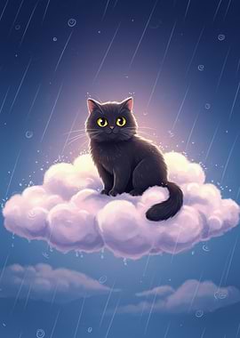 Black Cat on Cloud in Rain