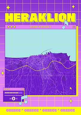 Heraklion Greece Map Retro Poster