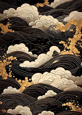 Black and Gold Abstract Wave Pattern