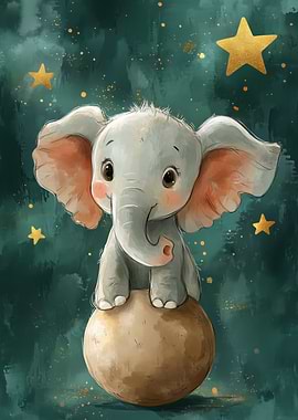 Cute Elephant on Ball with Stars