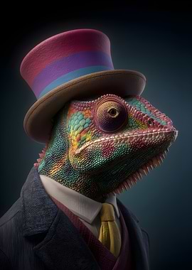 Dapper Chameleon in Suit and Hat