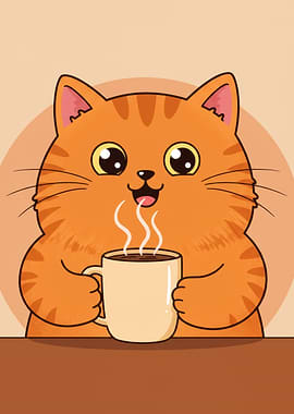 Cute Cat with Coffee Mug