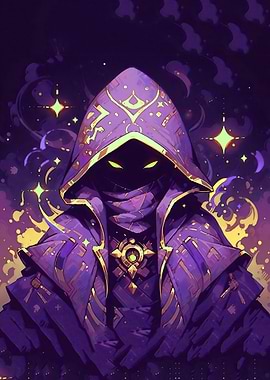 Mystic Hooded Figure with Glowing Eyes