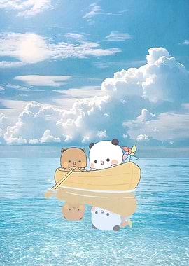 Cute Bears Boating Sunny Day