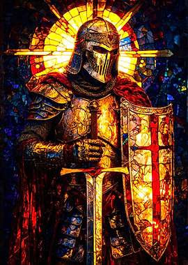 Knight in shining armor with sword