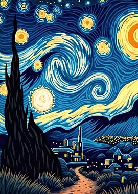 Starry Night Inspired Landscape