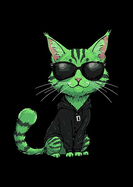 Cool Green Cat with Sunglasses