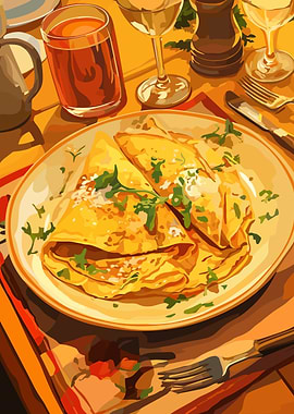 Crepes with parsley and white wine