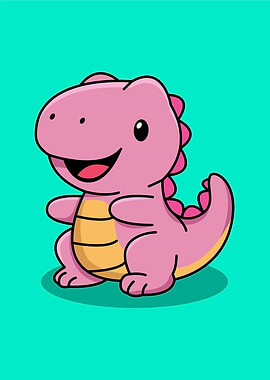 Cute Pink Dinosaur Cartoon Vector Illustration