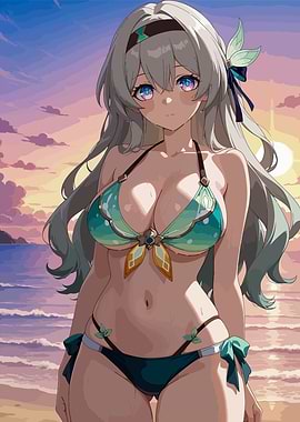 Anime Girl in Bikini at Sunset