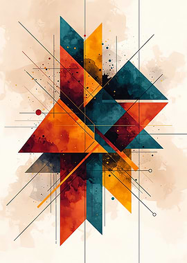 Abstract Geometric Watercolor Composition