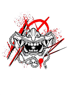 Samurai Mask with Red Accents