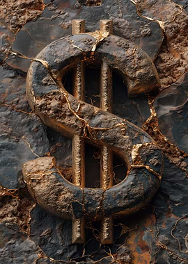 Marble Dollar Sign with Golden Veins