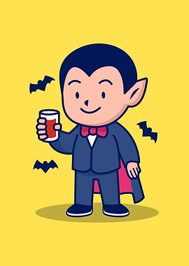 Dracula Vampire with Drink and Bats Cartoon