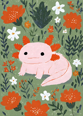 Axolotl in a Floral Garden