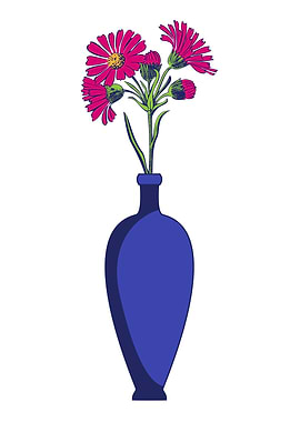 Flowers in Blue Vase Illustration