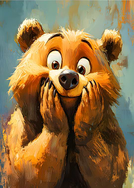 Cartoon Bear with Surprised Expression