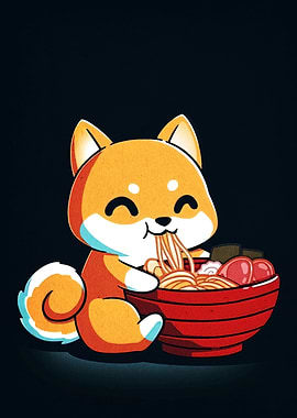Cute Shiba Inu Eating Ramen