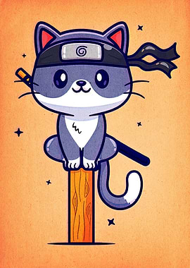 Ninja Cat Cartoon Illustration