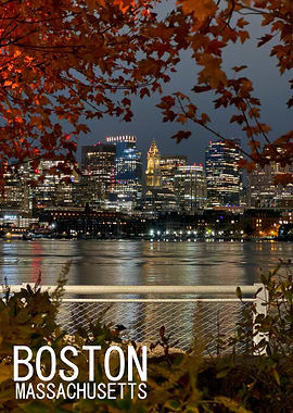 Boston Massachusetts Cityscape at Night