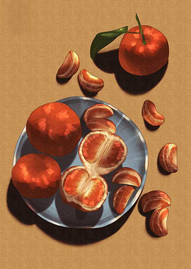 Still Life with Clementines and Plate