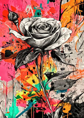 Rose Sketch with Colorful Abstract Background