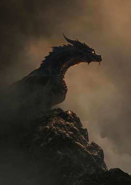 Dragon Perched on Rocky Peak