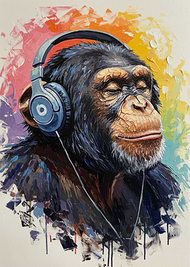 Chimpanzee with Headphones Painting