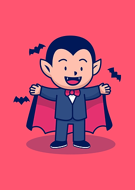 Cute Dracula Vampire with Bats Cartoon