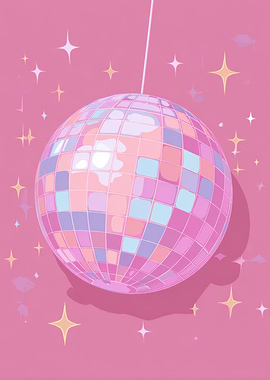 Pink Disco Ball with Stars