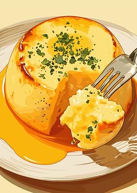 Fluffy Omelette with Fork Illustration