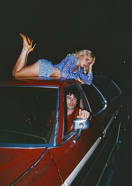 Retro Car Scene with Woman and Man