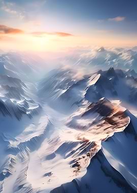Snowy Mountain Range at Sunrise AI