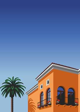 Mediterranean Building with Palm Tree