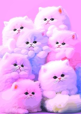 Fluffy Pink and White Kitten Cluster