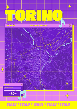 Torino Italy Map Retro Design