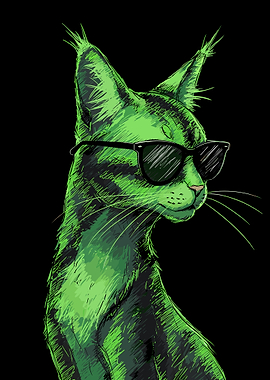 Cool Green Cat with Sunglasses