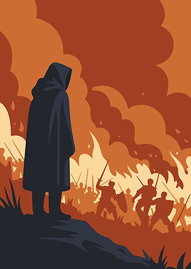 Hooded Figure Watching a Battle