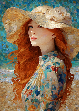 Redhead in Hat by the Sea