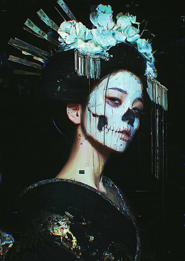 Geisha with Skull Face Paint Portrait