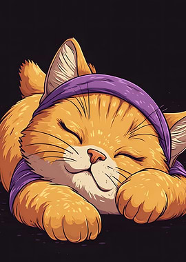 Sleeping Animal Cartoon Cat with Purple Headband Yoga Fashion starry night Japan