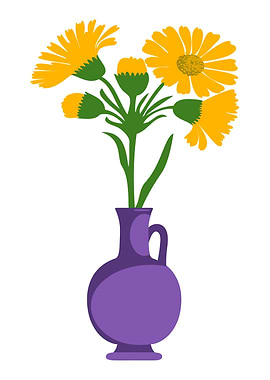 Yellow Flowers in Purple Vase
