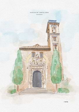 Iglesia de Santa Ana, Granada Watercolor