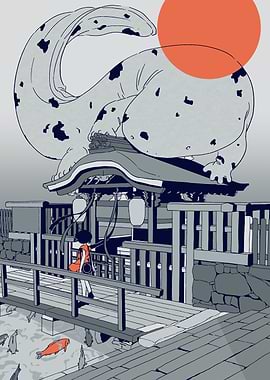 Japanese Shrine with Spotted Creature