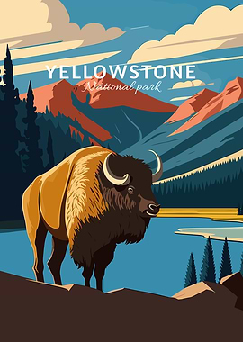 Yellowstone National Park Bison Illustration