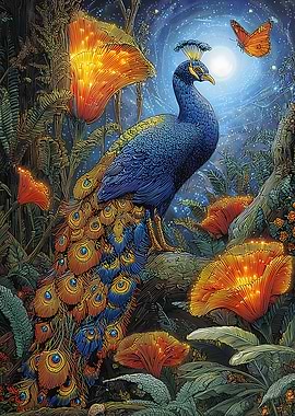 Peacock in Enchanted Forest