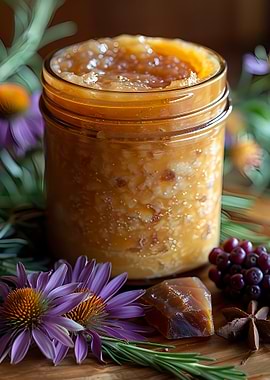 Jar of Apple Butter with Flowers