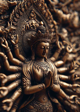 Golden Buddha Statue with Multiple Arms