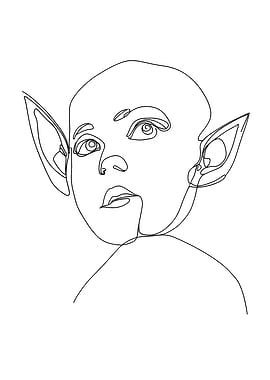 Fantasy Elf Portrait Minimalist Line Art