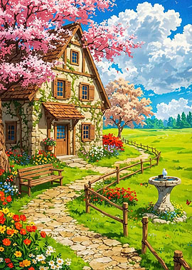 Spring Cottage Landscape